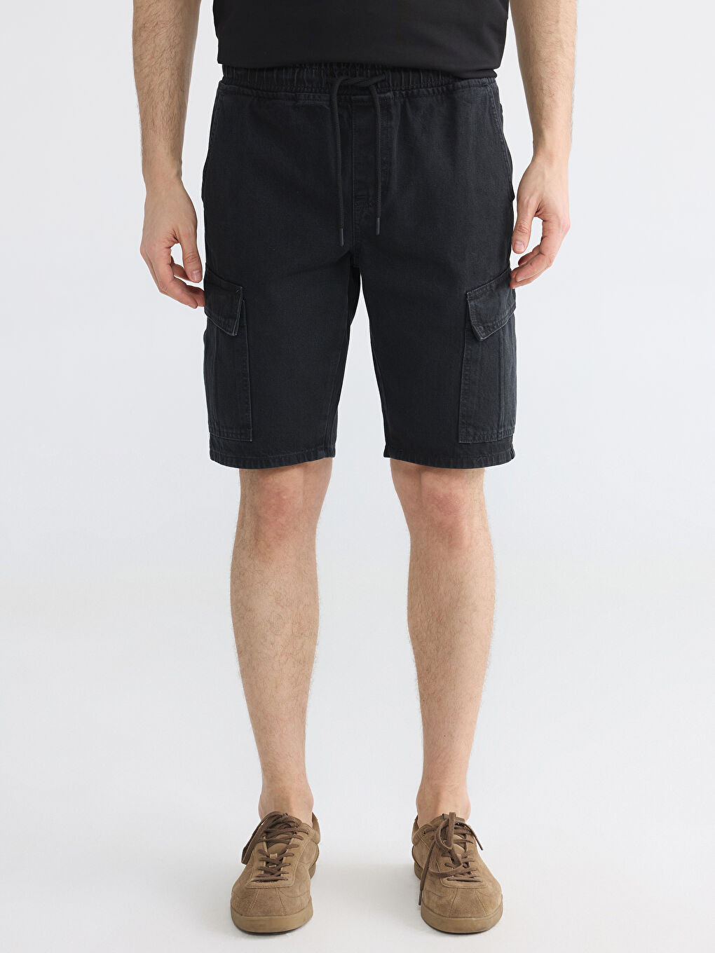 Siyah Regular Fit Erkek Jean Şort-1
