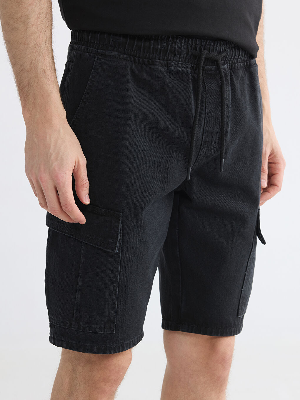 Siyah Regular Fit Erkek Jean Şort-2