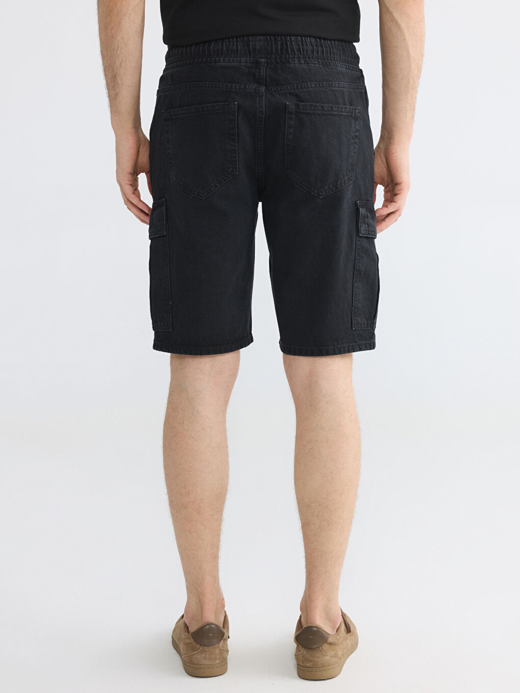 Siyah Regular Fit Erkek Jean Şort-3