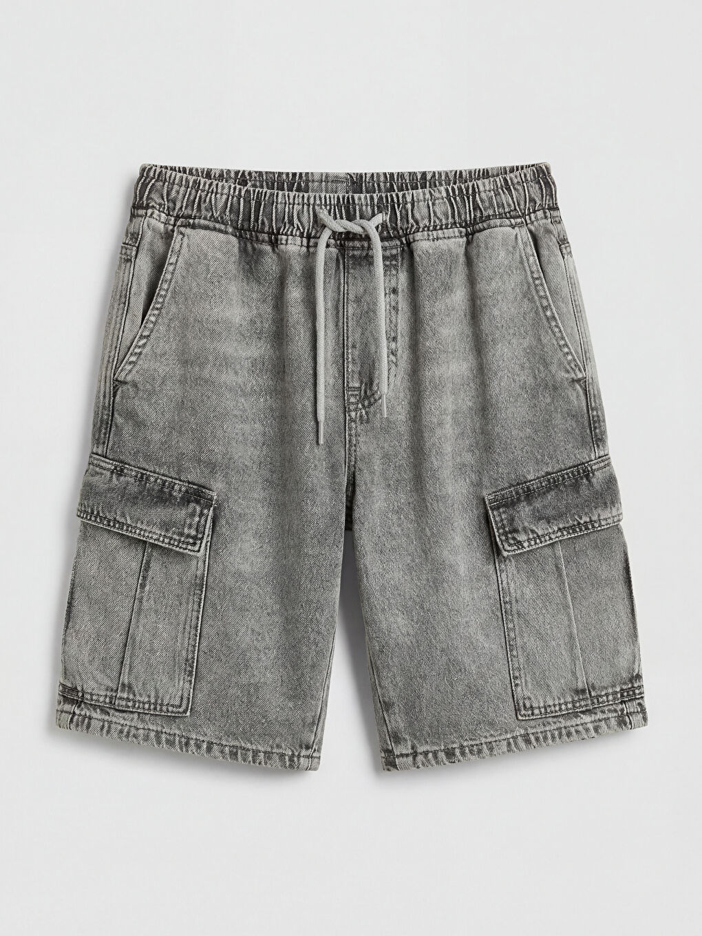 Gri Standart Kalıp Erkek Jean Şort-4