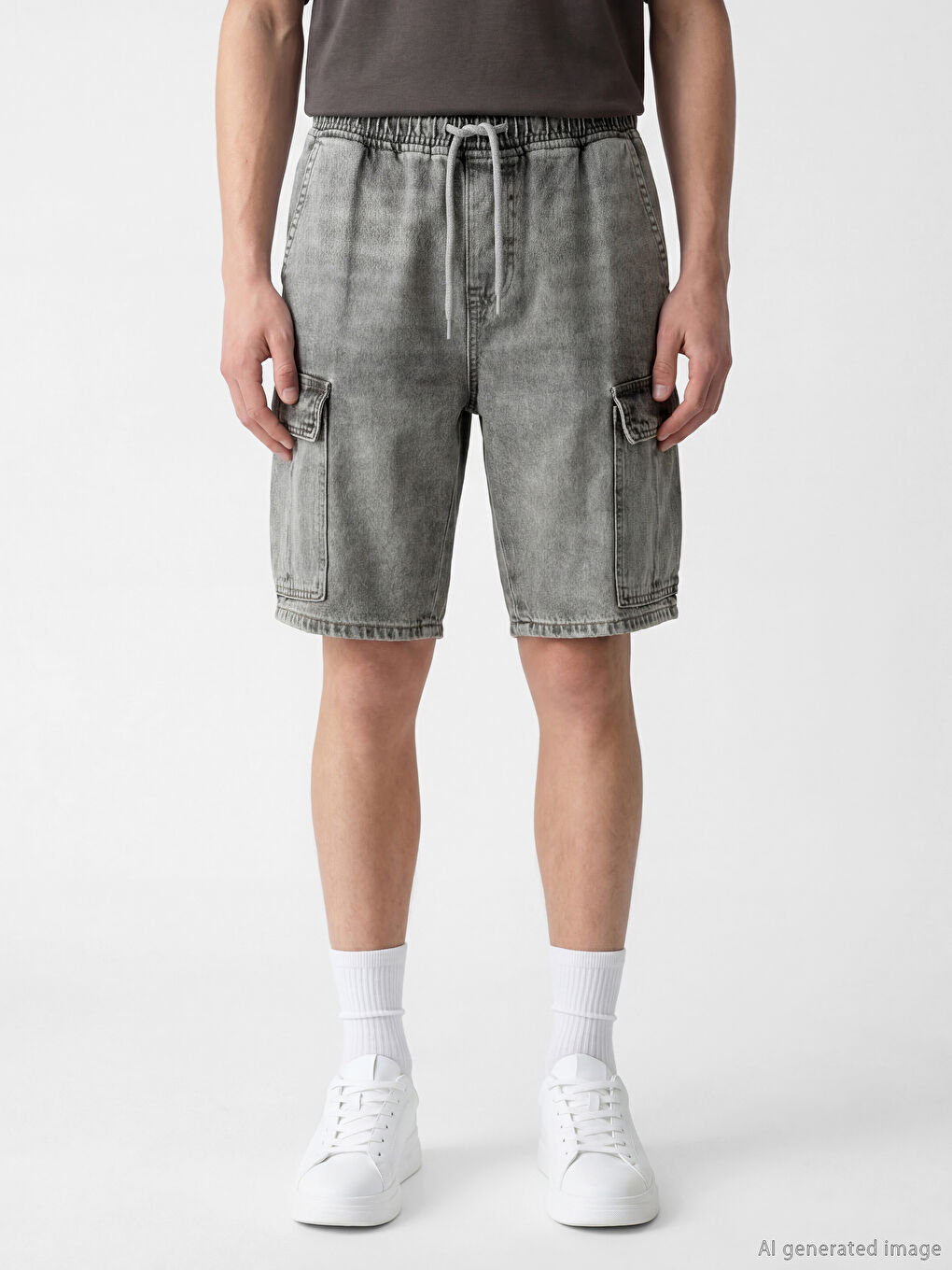 Gri Standart Kalıp Erkek Jean Şort-1