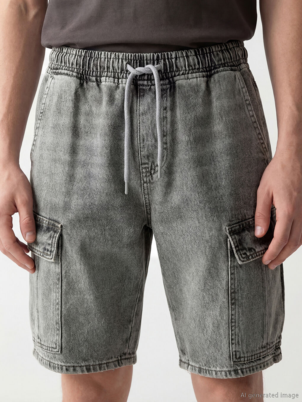 Gri Standart Kalıp Erkek Jean Şort-2