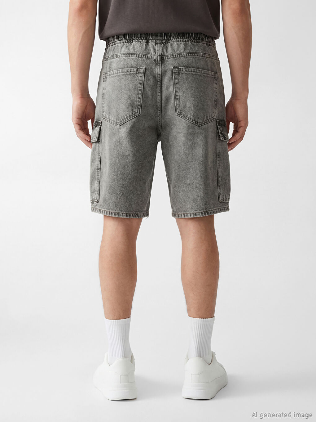Gri Standart Kalıp Erkek Jean Şort-3