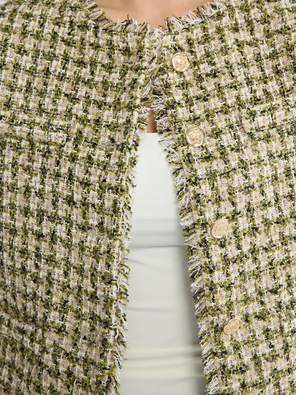 Yeşil Gömlek Yaka Ekose Kadın Tüvit Ceket-2