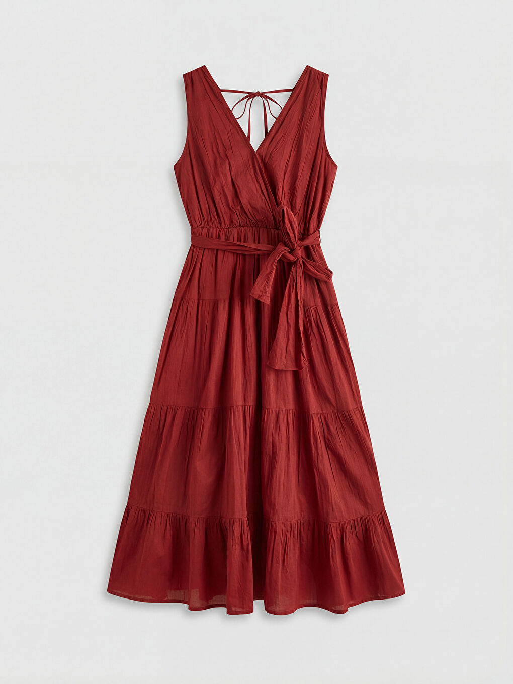 Double Breasted Sash Layered Poplin Dress-4