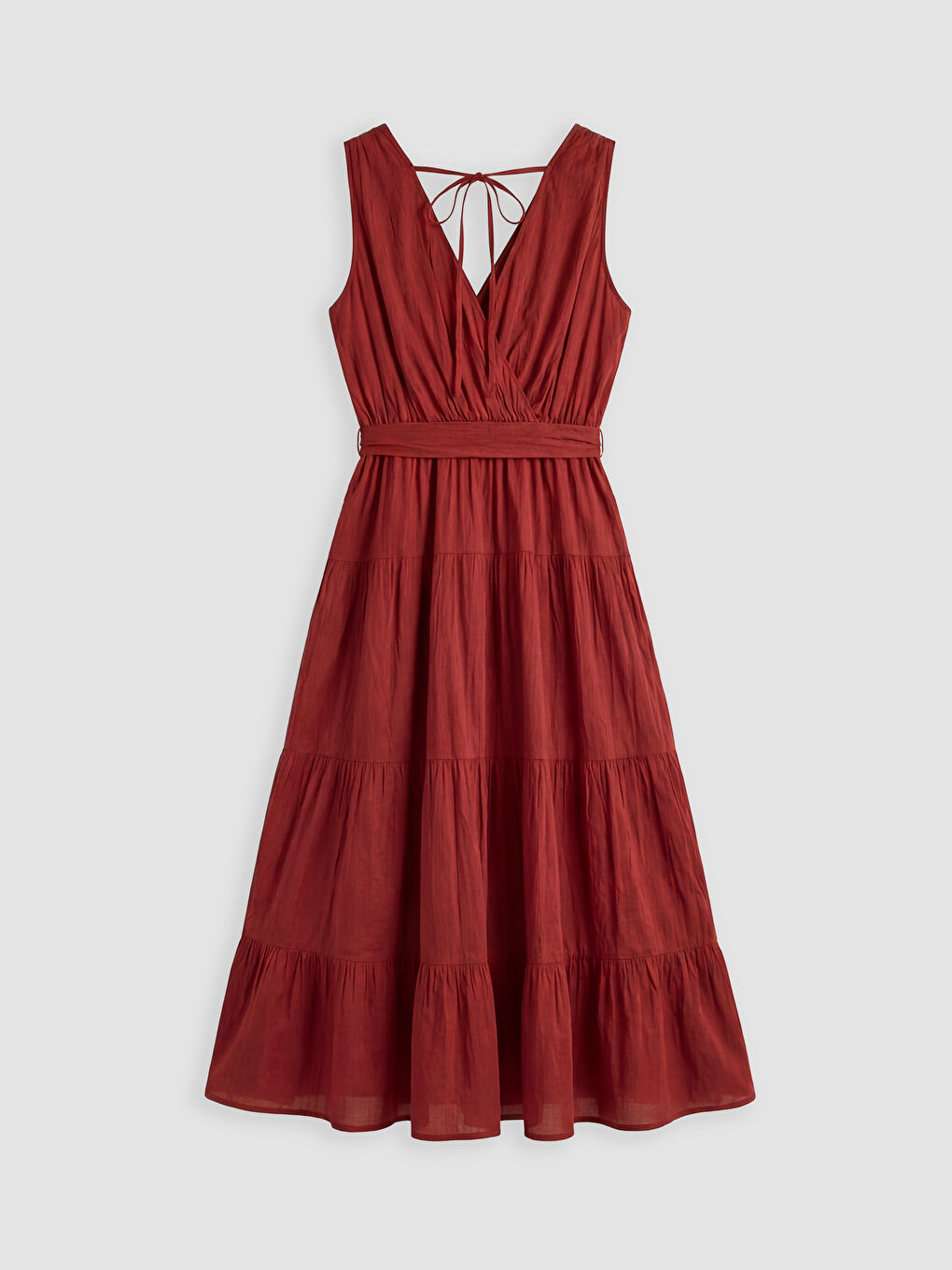 Double Breasted Sash Layered Poplin Dress-5