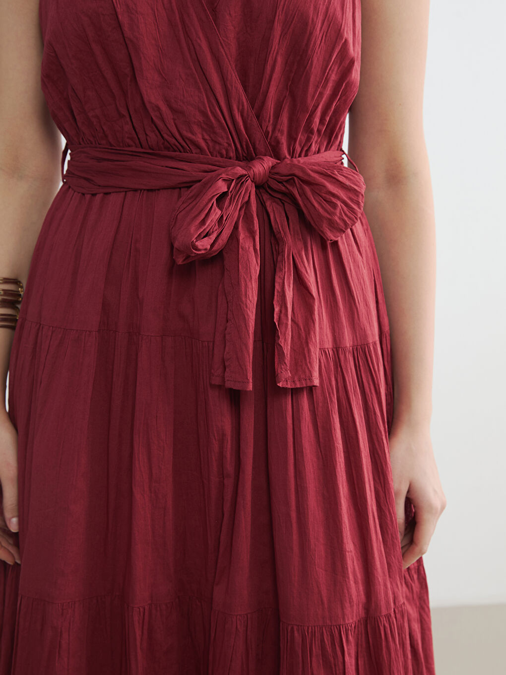 Double Breasted Sash Layered Poplin Dress-2
