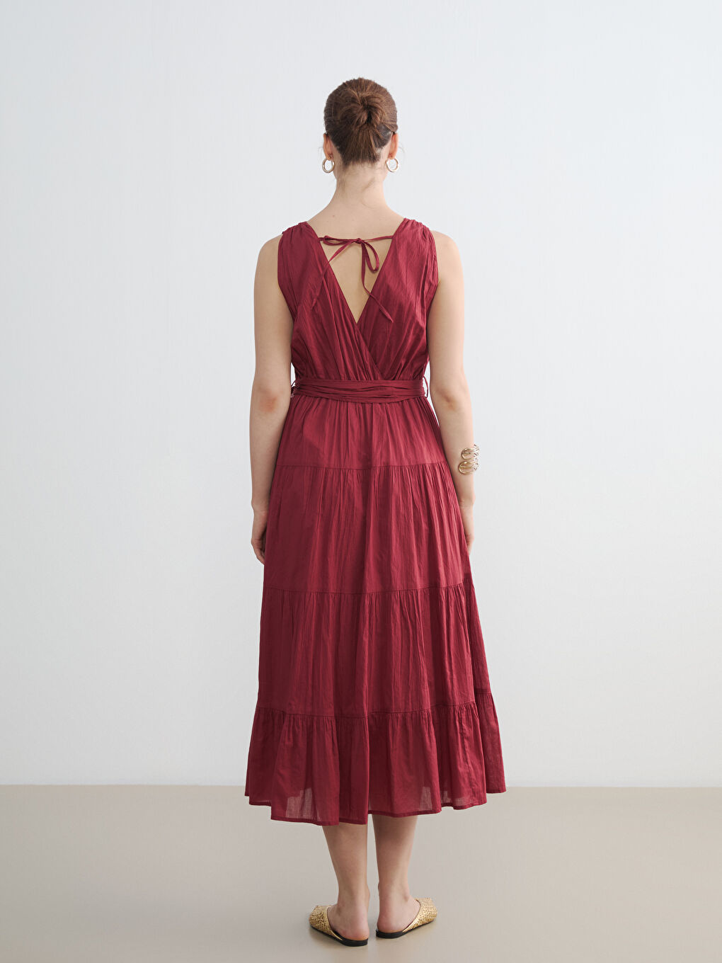 Double Breasted Sash Layered Poplin Dress-3
