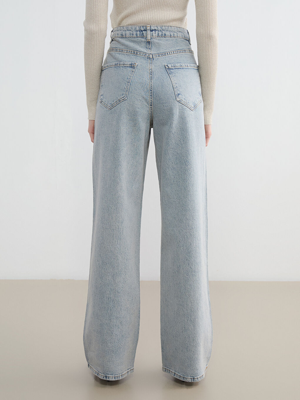 İndigo Wideleg Taşlı Kadın Jean Pantolon-3