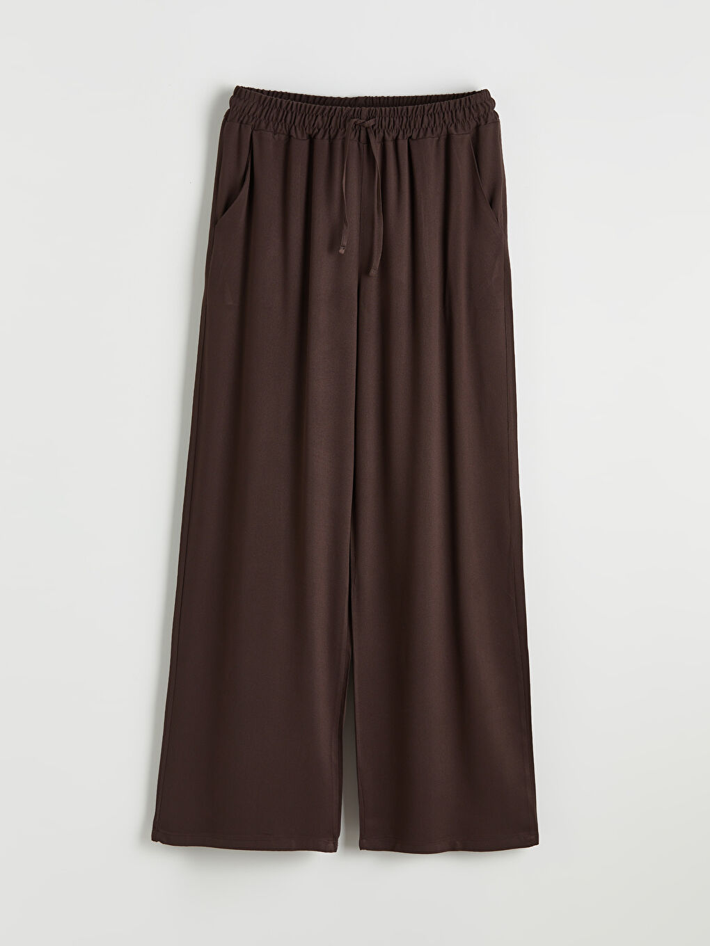 Kahverengi Beli Lastikli Geniş Paça Kadın Pantolon