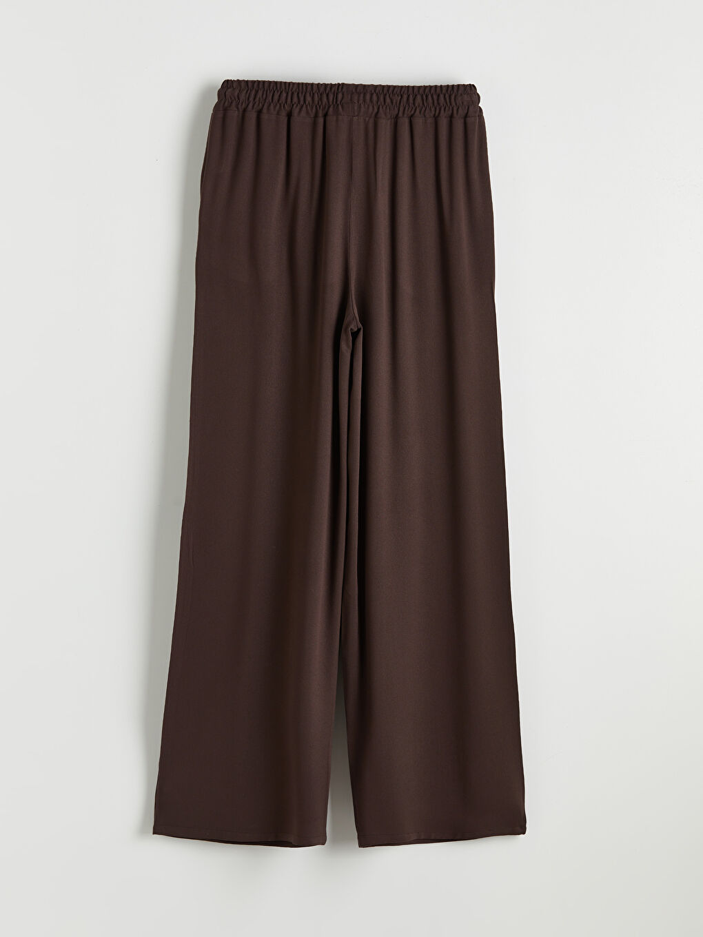 Kahverengi Beli Lastikli Geniş Paça Kadın Pantolon-1
