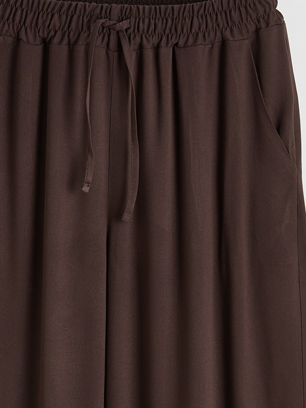 Kahverengi Beli Lastikli Geniş Paça Kadın Pantolon-2