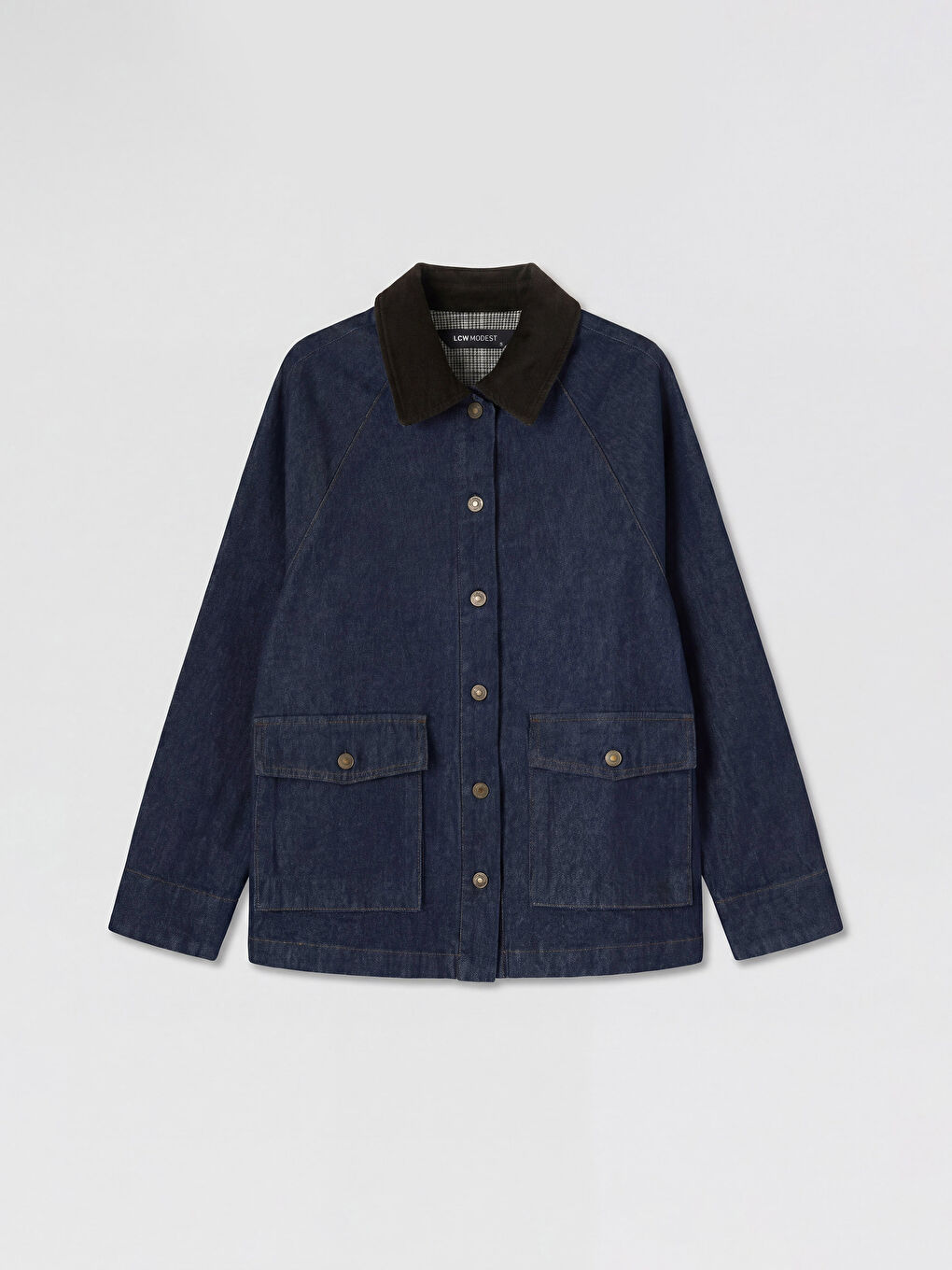 İndigo Kadife Yaka Kadın Jean Ceket