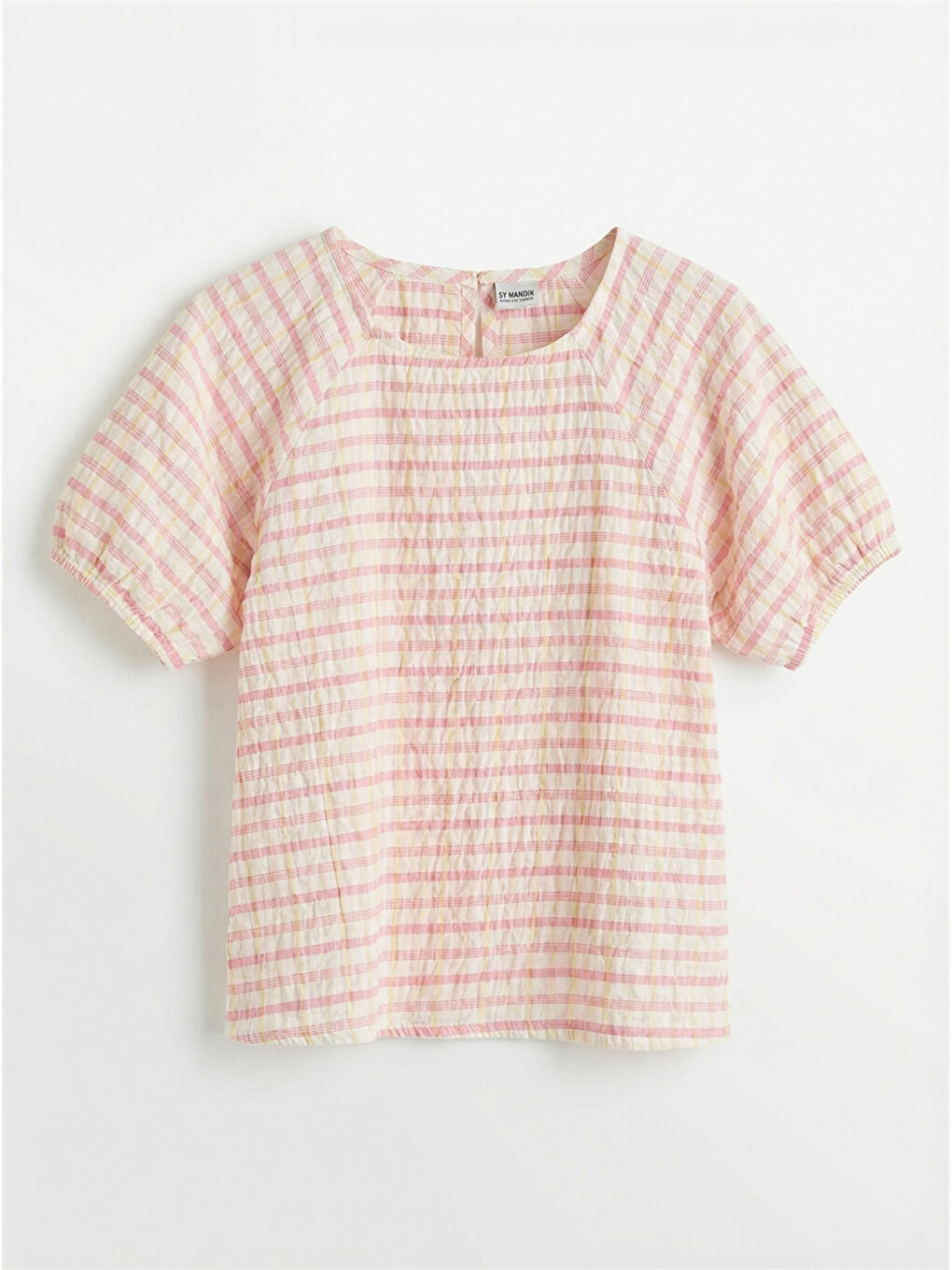 Pembe Kare Yaka Ekose Kız Çocuk Bluz