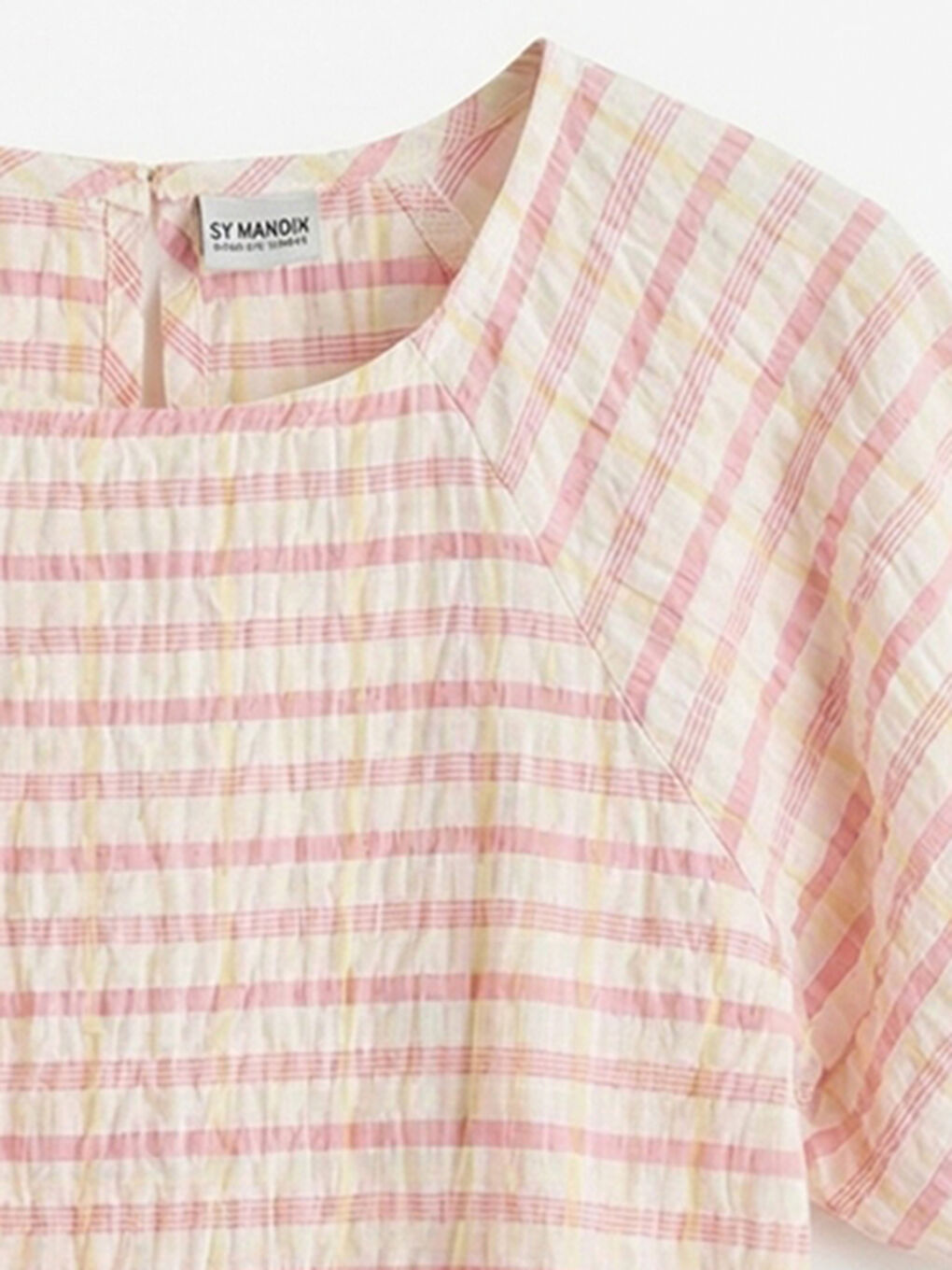 Pembe Kare Yaka Ekose Kız Çocuk Bluz-1