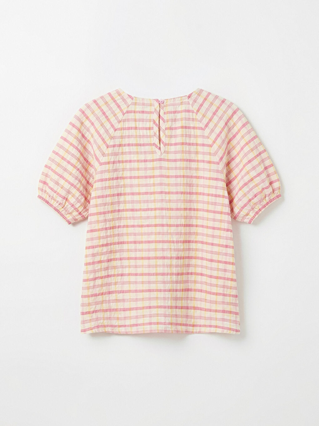 Pembe Kare Yaka Ekose Kız Çocuk Bluz-2