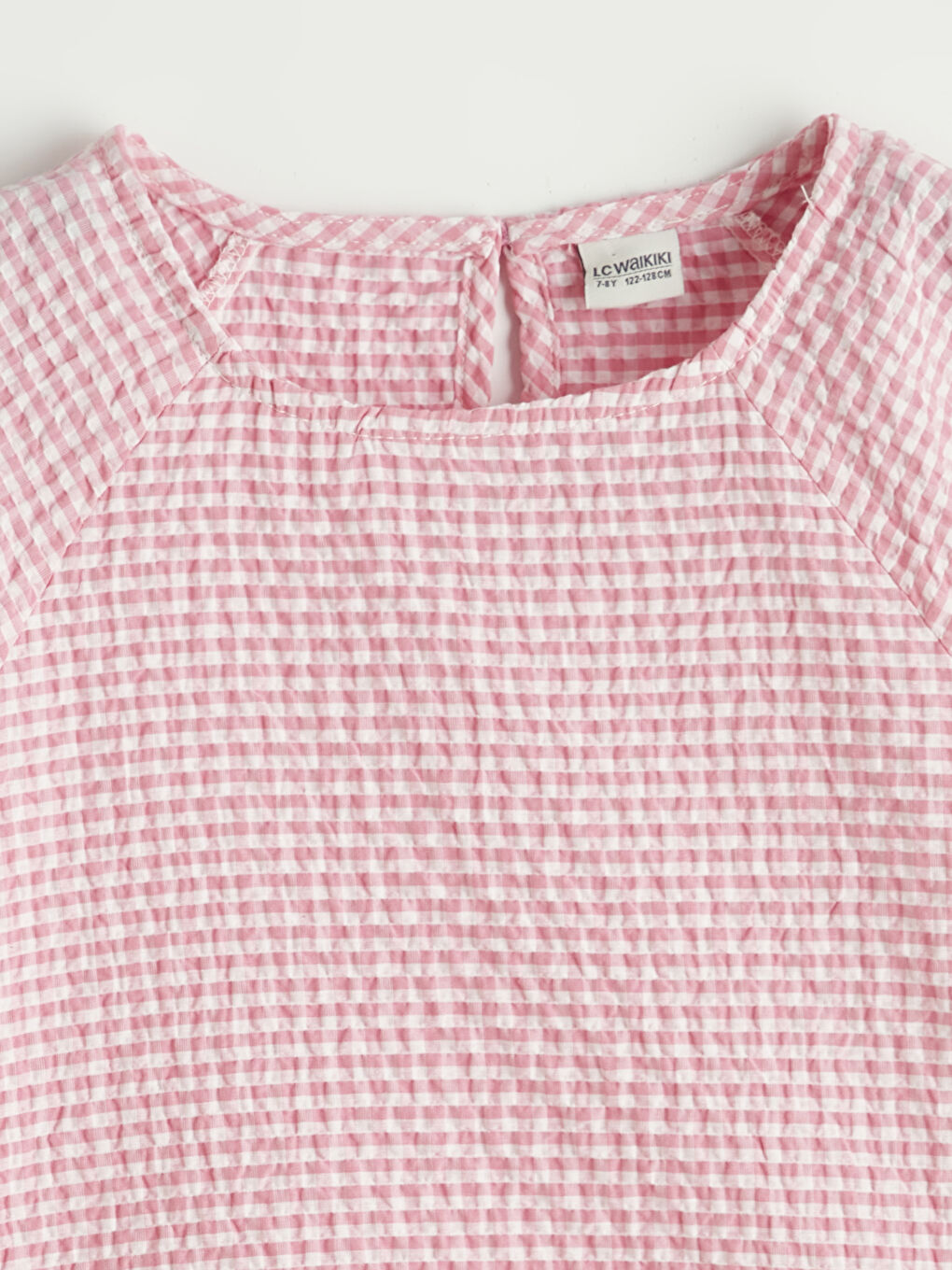 Pembe Ekose Kısa Kollu Kız Çocuk Bluz-1