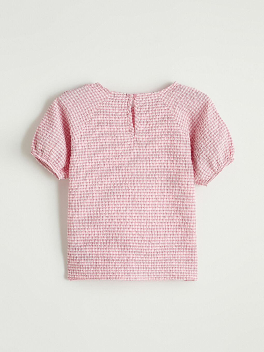 Pembe Ekose Kısa Kollu Kız Çocuk Bluz-2