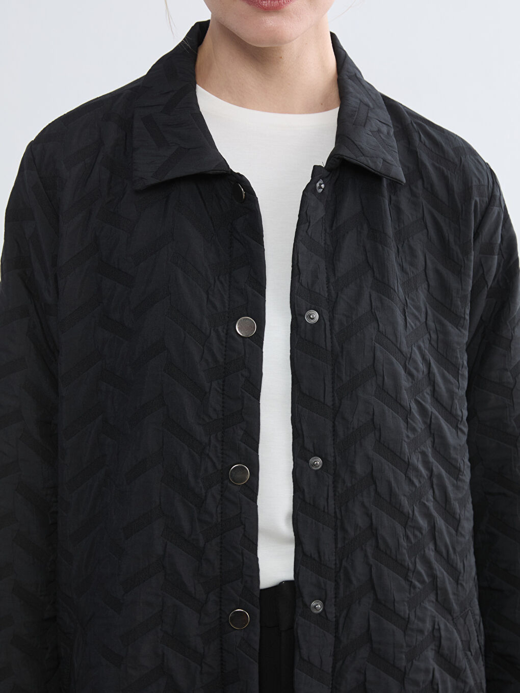 Women's Padded Jacket with Shirt Collar Detail-2