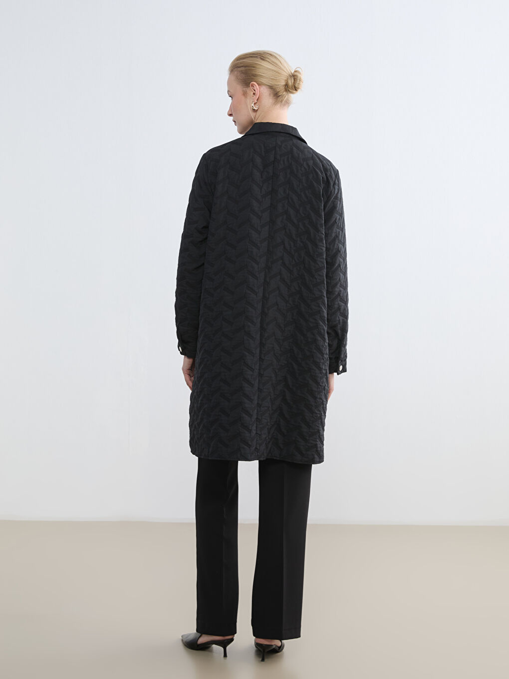 Women's Padded Jacket with Shirt Collar Detail-3