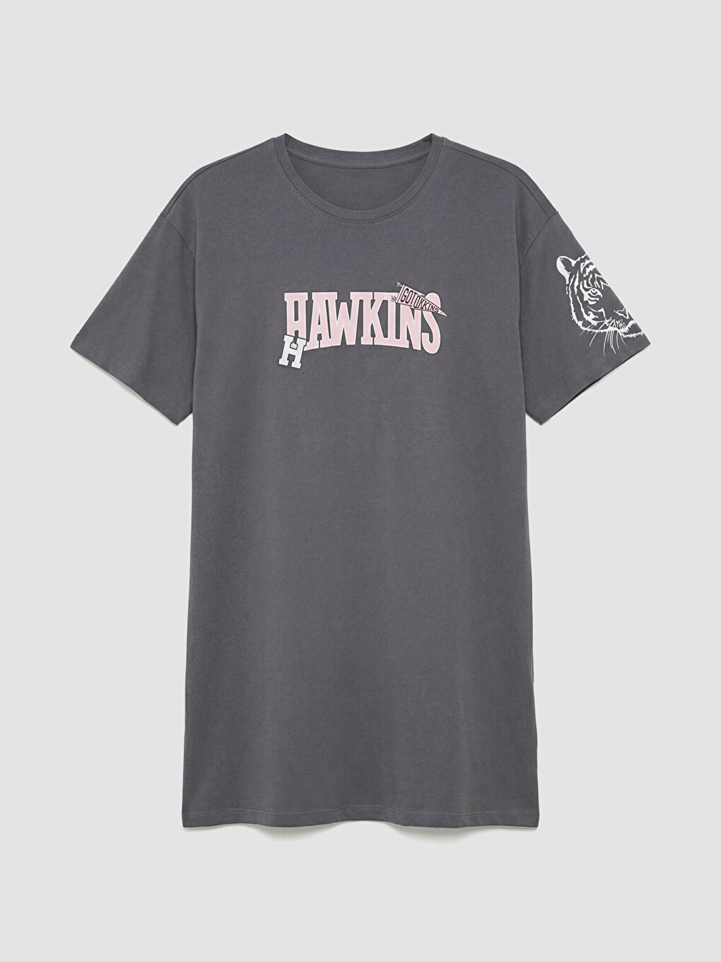 Gri Stranger Things Baskılı Kadın Gecelik-4