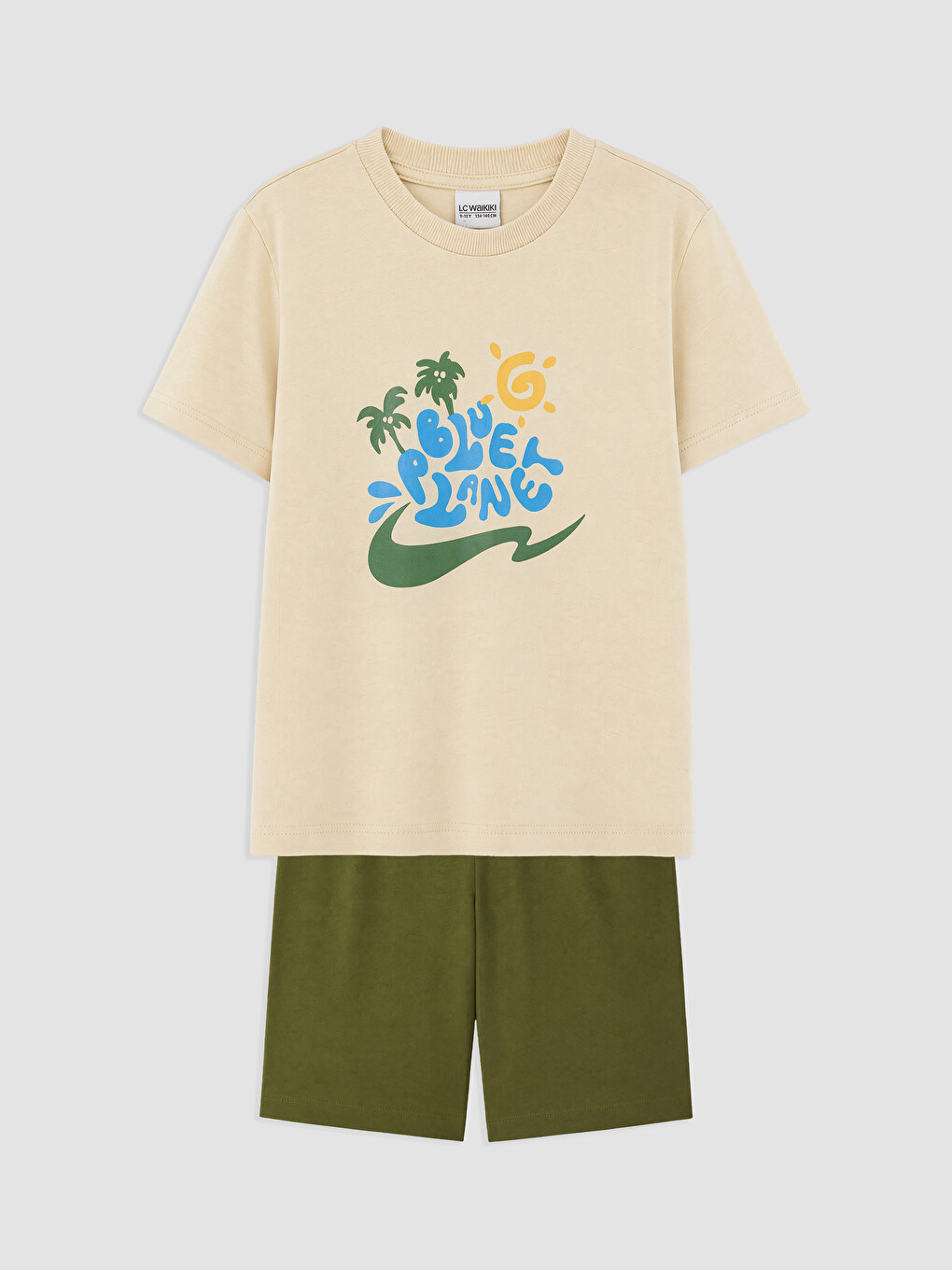 Bej Erkek Çocuk Baskılı Şortlu Pijama Takımı