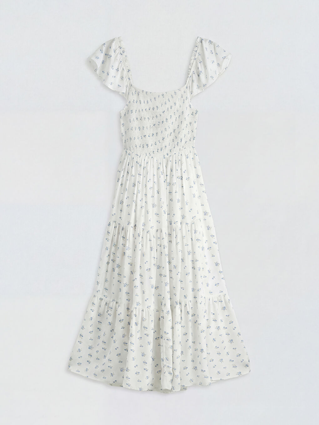 Mavi Kare Yaka Çiçekli Poplin Elbise-1