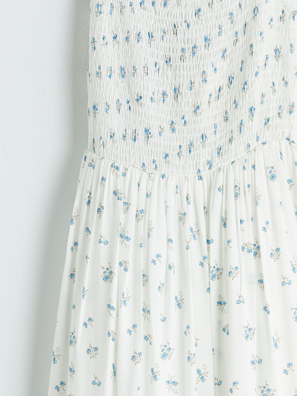 Mavi Kare Yaka Çiçekli Poplin Elbise-2