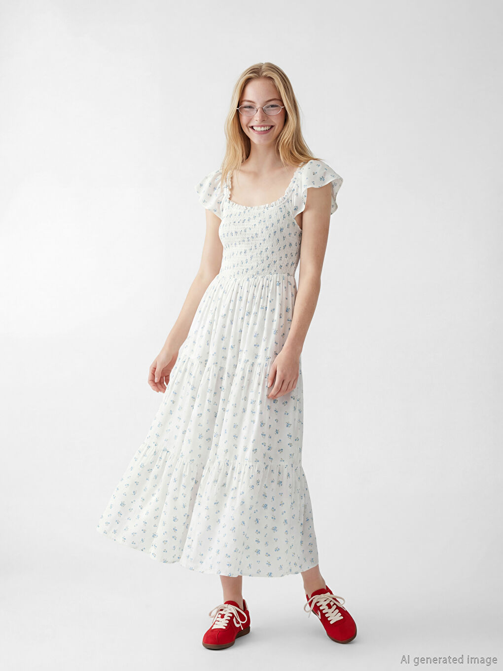 Haljina od cvetnog poplina sa kvadratnom kragnom