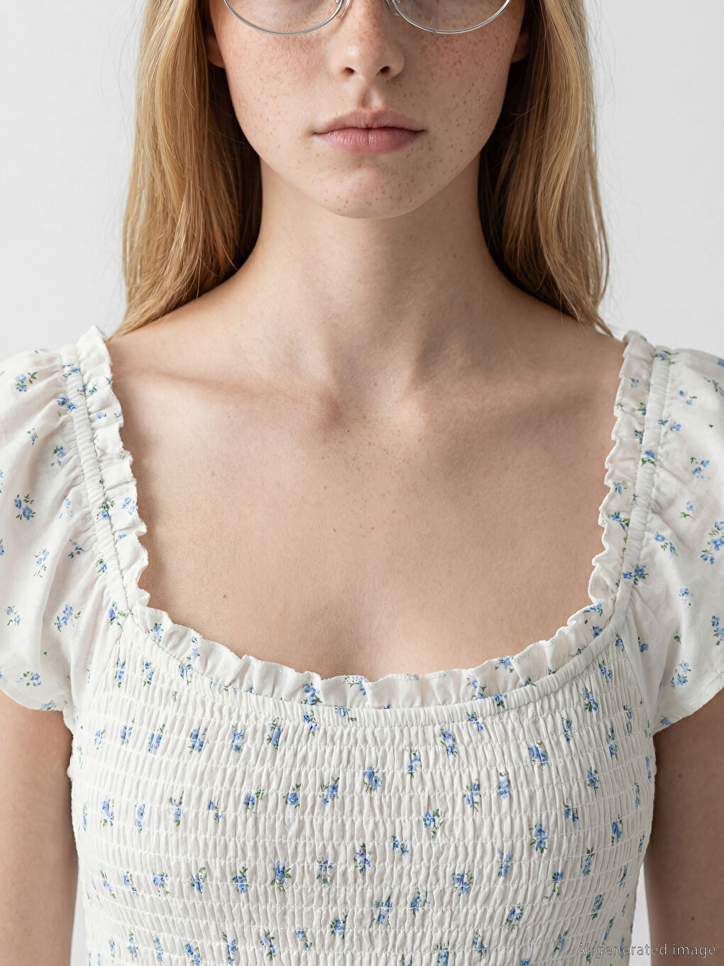 Haljina od cvetnog poplina sa kvadratnom kragnom-1