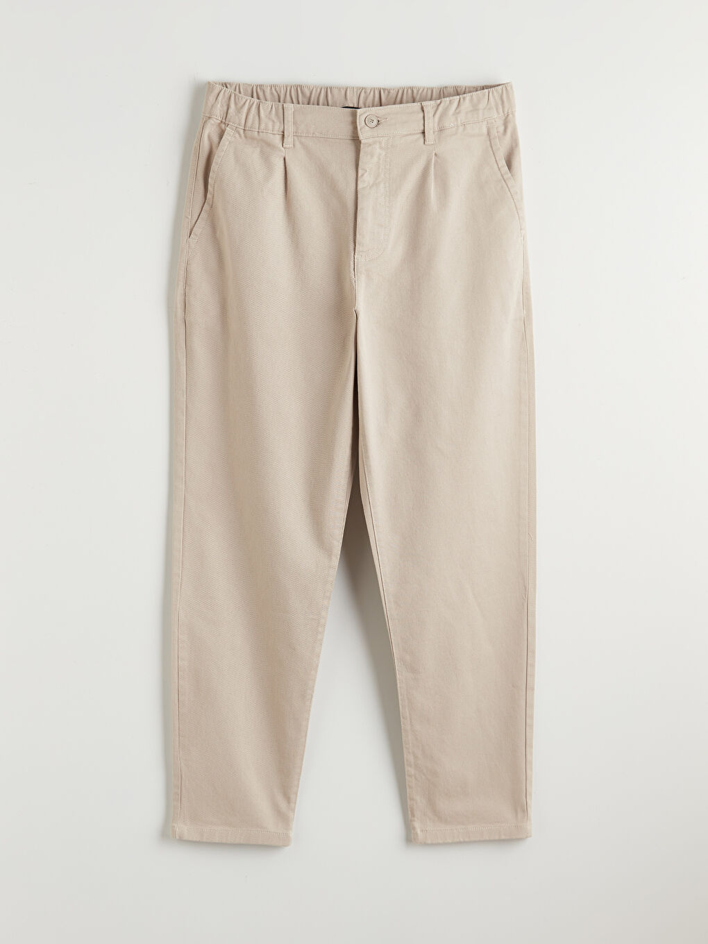 Bej Standart Kalıp Beli Lastikli Erkek Pantolon-4