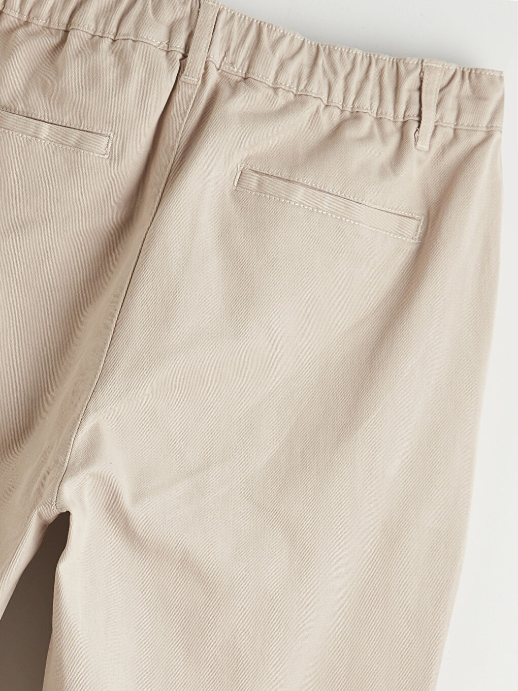Bej Standart Kalıp Beli Lastikli Erkek Pantolon-5