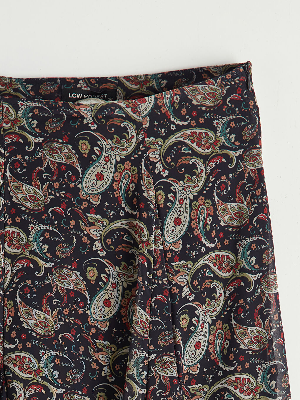 Siyah Beli Fermuarlı Desenli Pileli Etek-4