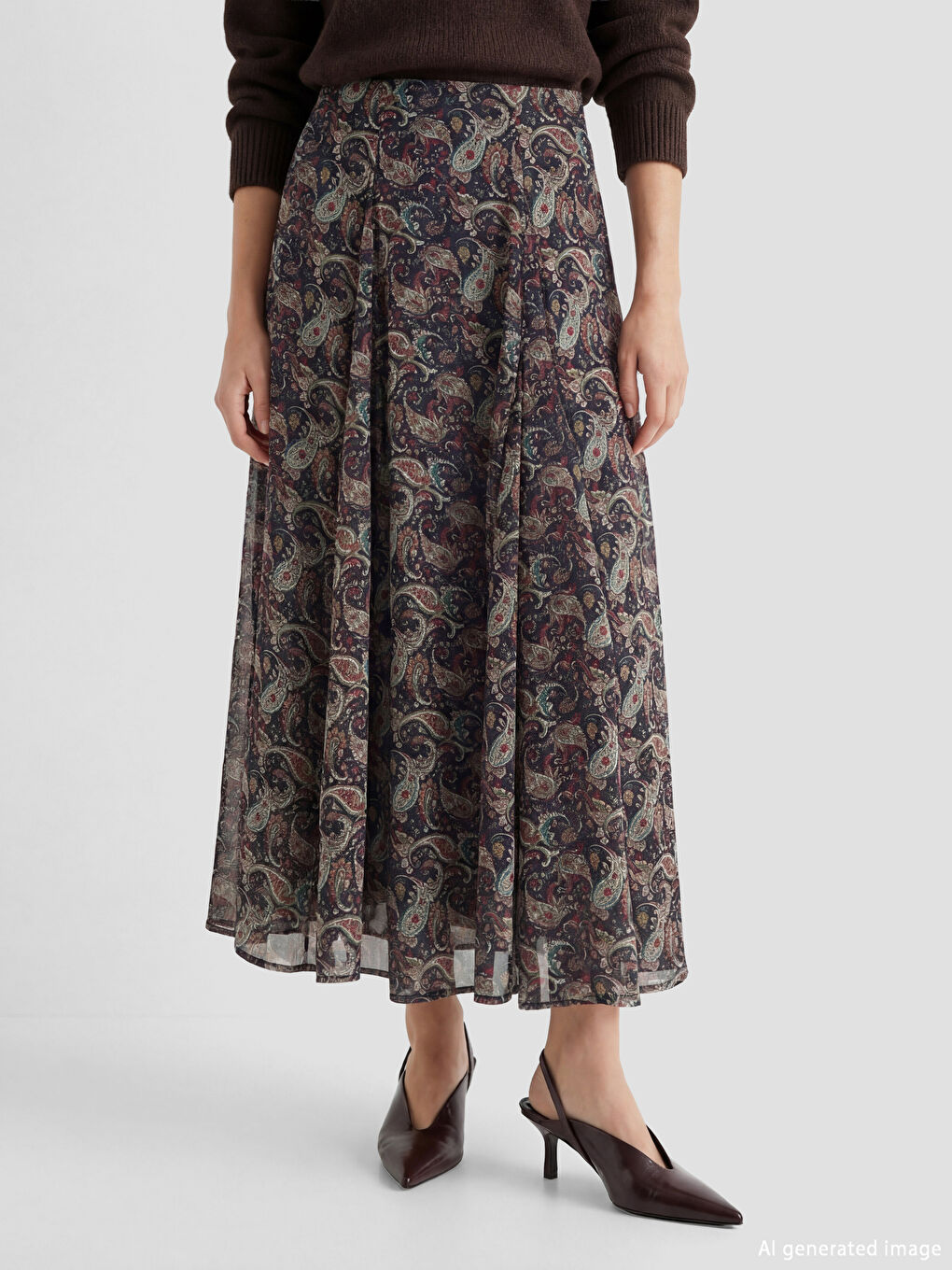 Siyah Beli Fermuarlı Desenli Pileli Etek-1