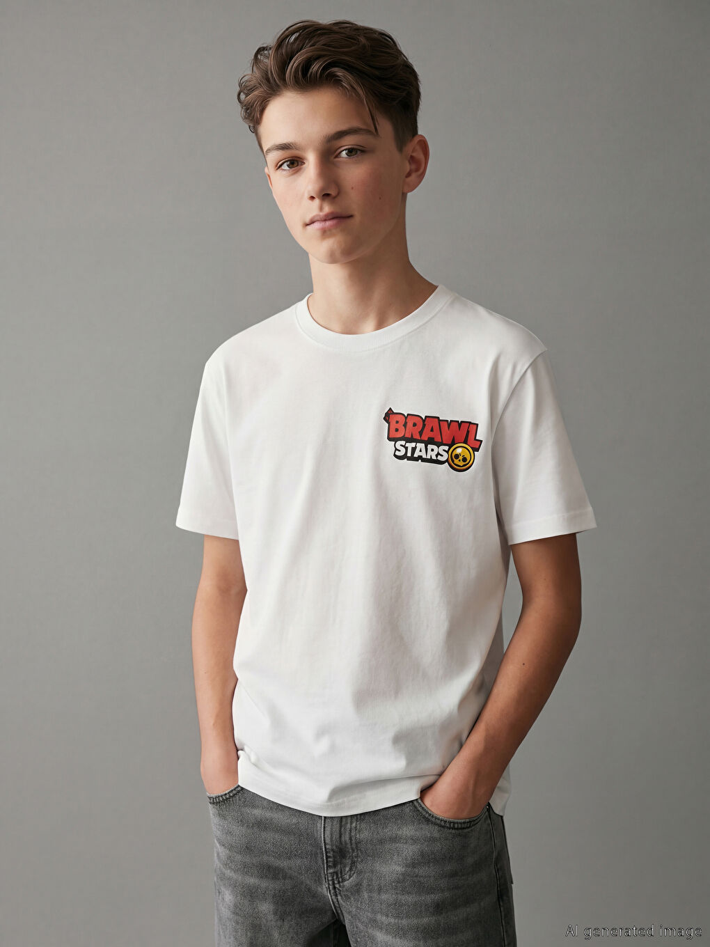 Ekru Brawl Stars Baskılı Erkek Çocuk Tişört-1