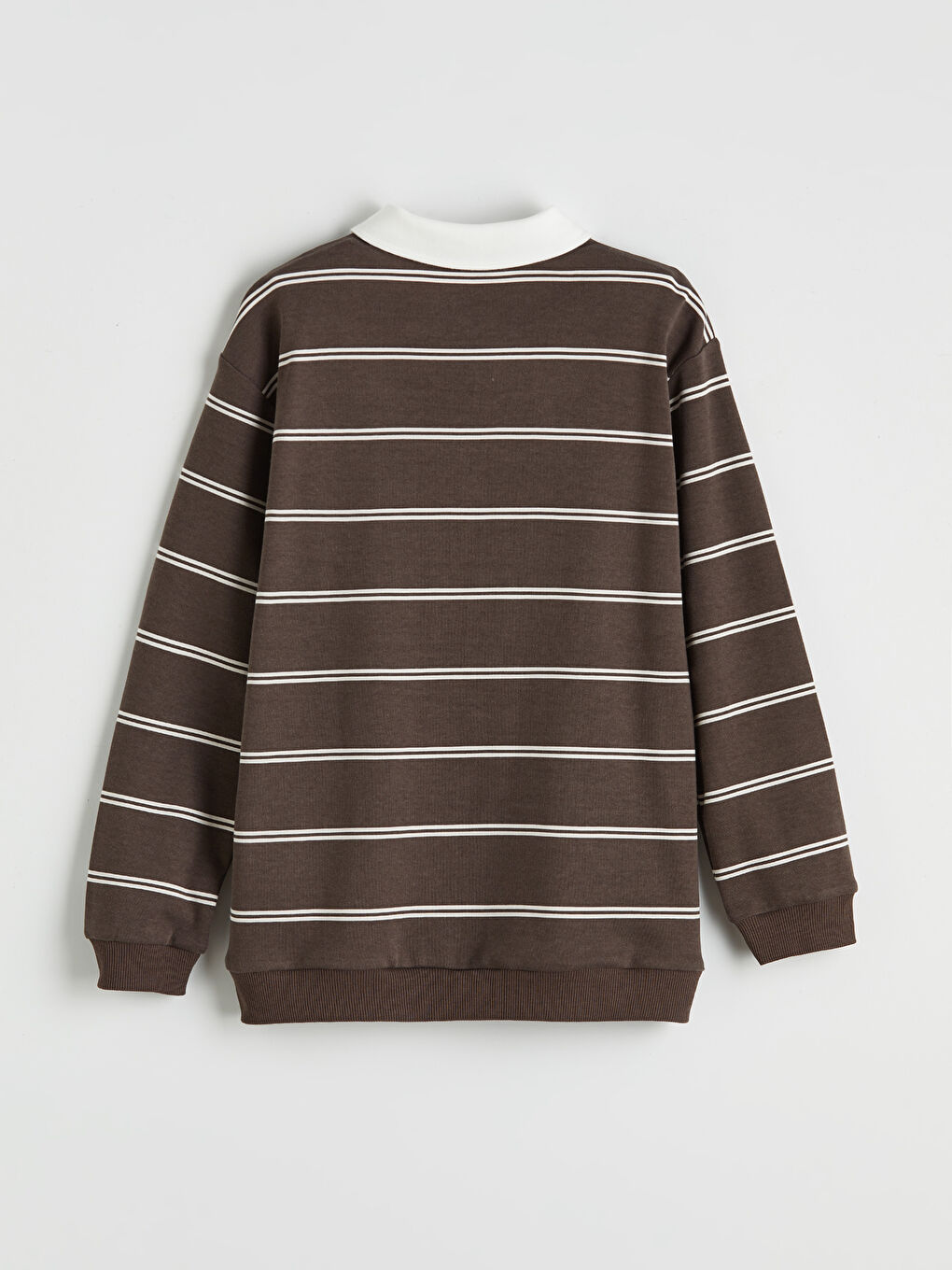 Kahverengi Polo Yaka Çizgili Erkek Çocuk Tişört-2