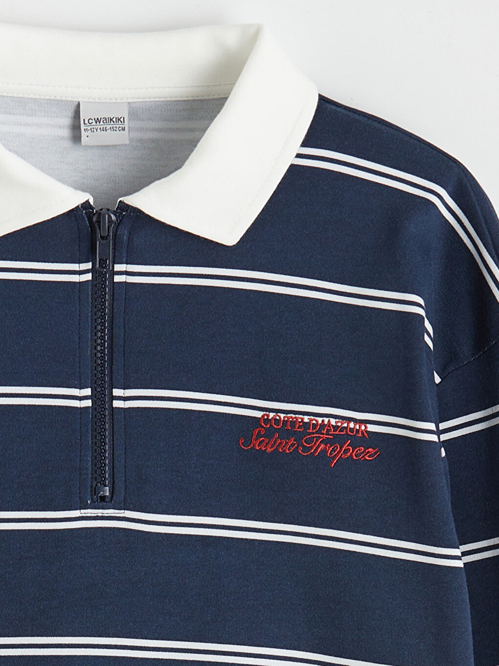 Lacivert Polo Yaka Çizgili Erkek Çocuk Tişört-1