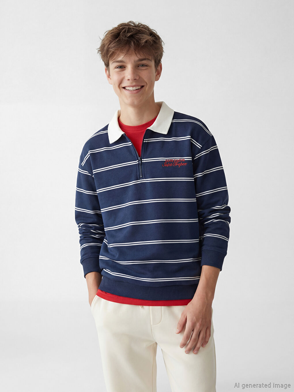 Lacivert Polo Yaka Çizgili Erkek Çocuk Tişört