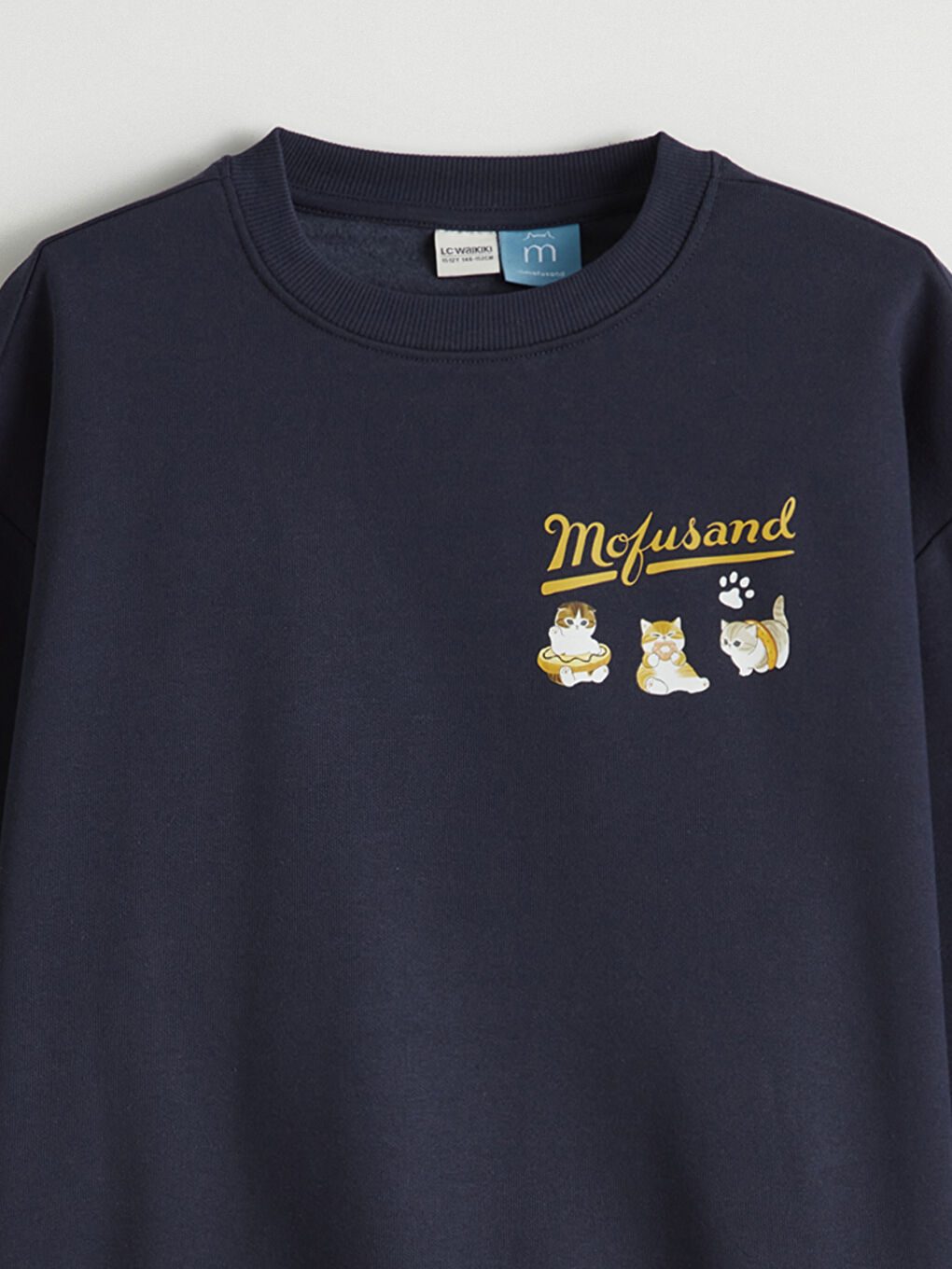 Lacivert Mofusand Baskılı Kız Çocuk Kalın Sweatshirt-1