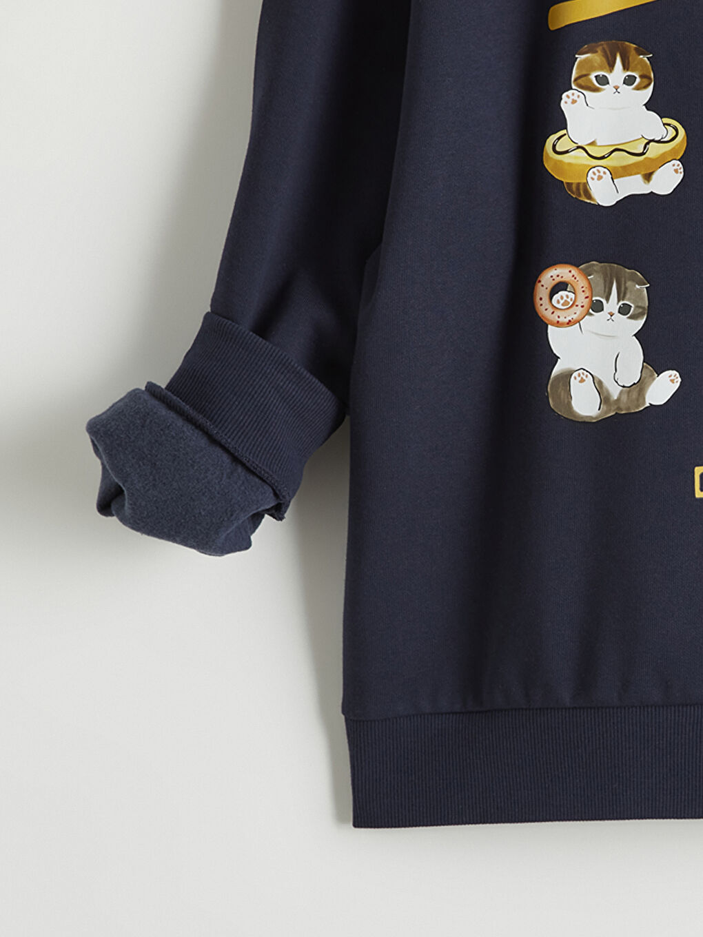 Lacivert Mofusand Baskılı Kız Çocuk Kalın Sweatshirt-3