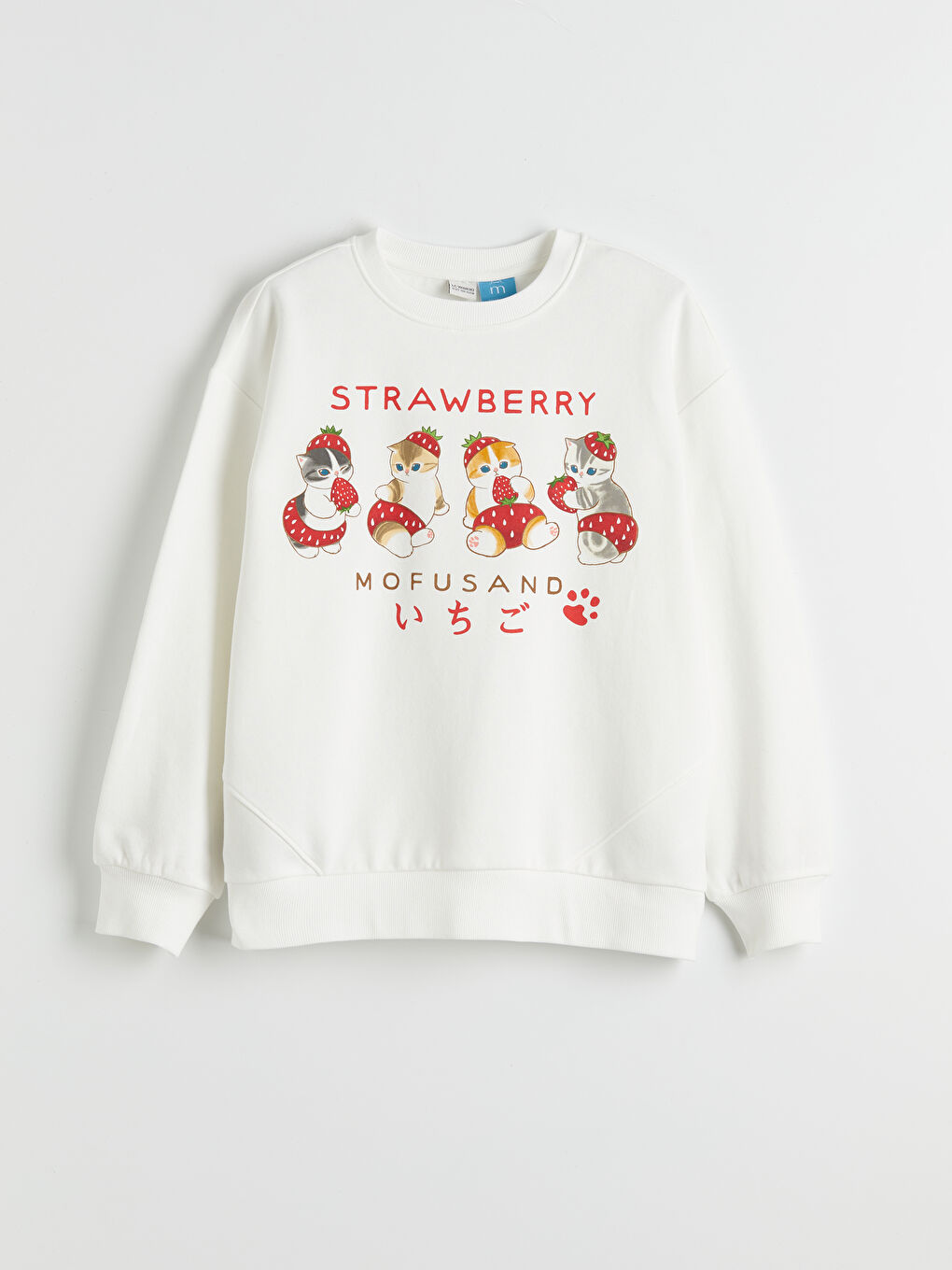 Ekru Mofusand Baskılı Kız Çocuk Kalın Sweatshirt