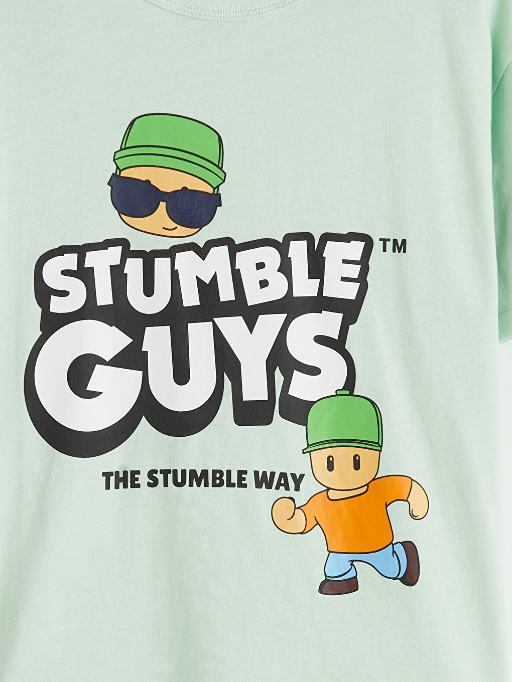 Yeşil Bisiklet Yaka Stumble Guys Baskılı Erkek Çocuk Tişört-2