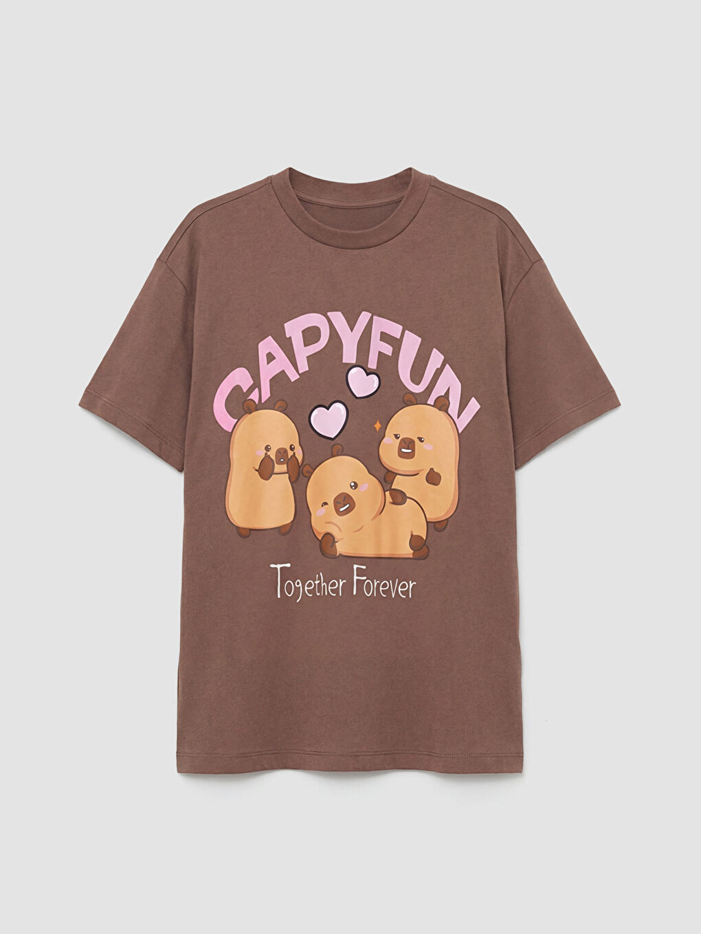 Kahverengi Kız Çocuk Bisiklet Yaka Baskılı Tişört