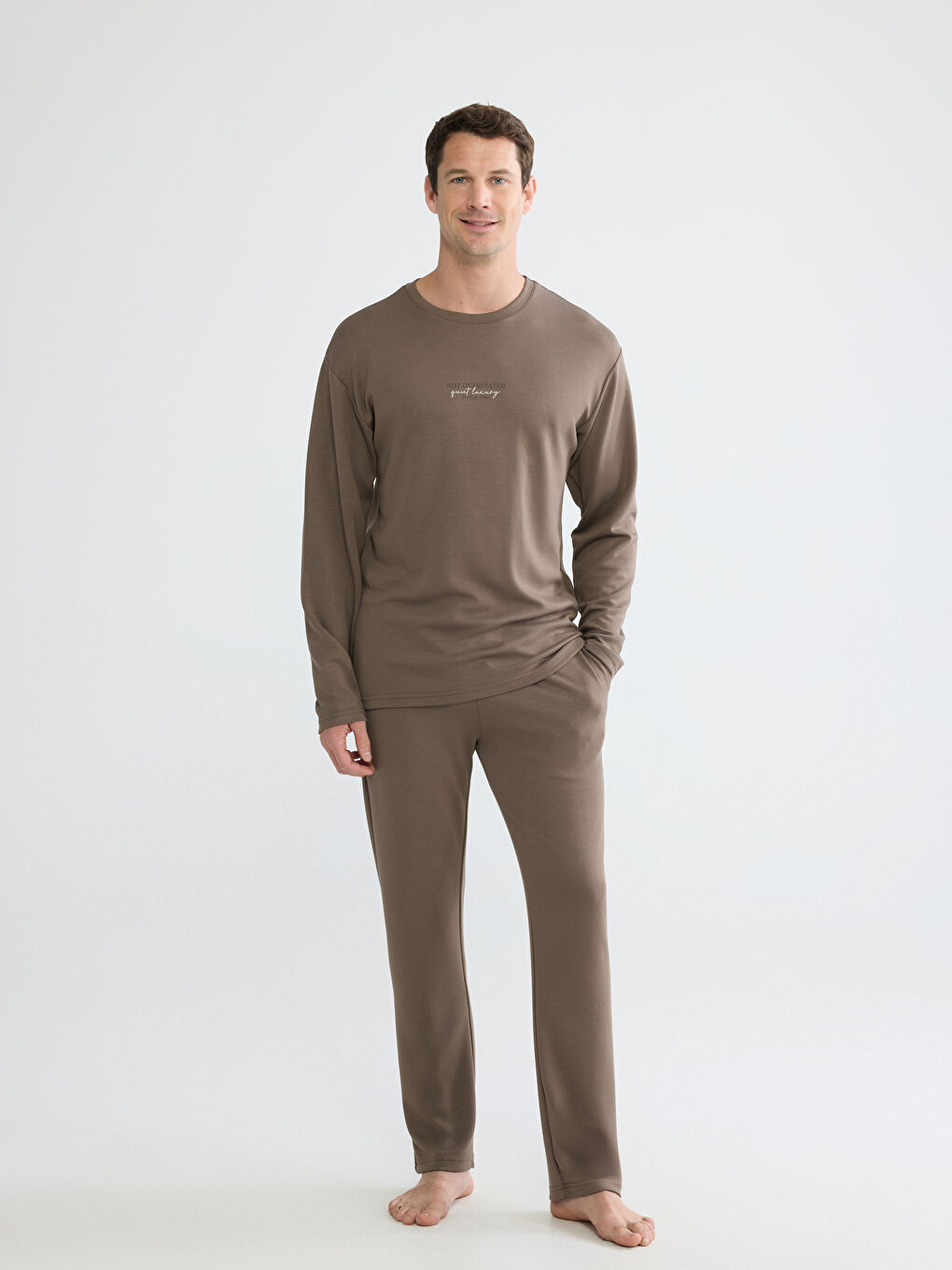 Kahverengi Standart Kalıp Erkek Pijama Takımı