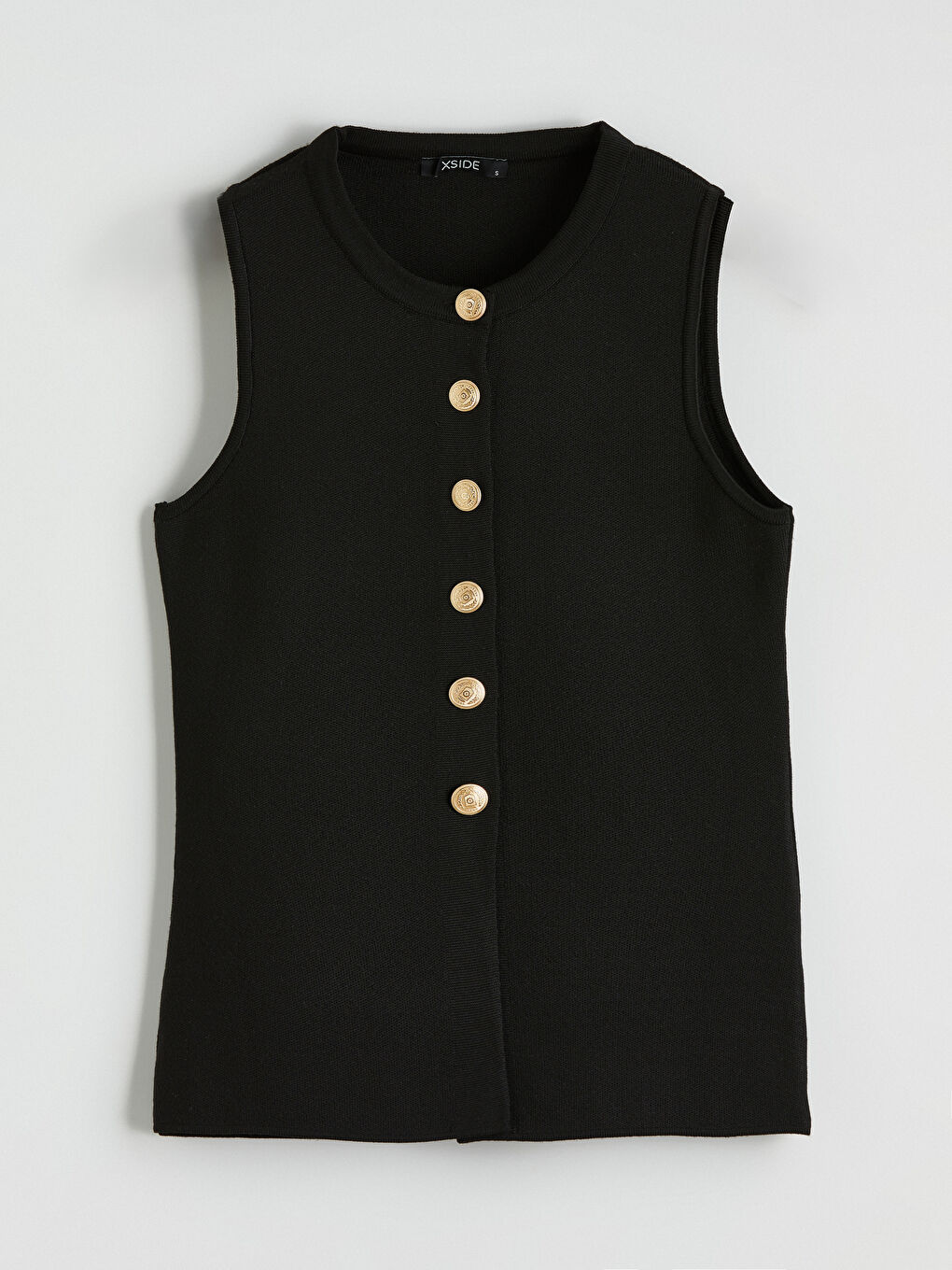 Siyah Bisiklet Yaka Kadın Triko Yelek-1