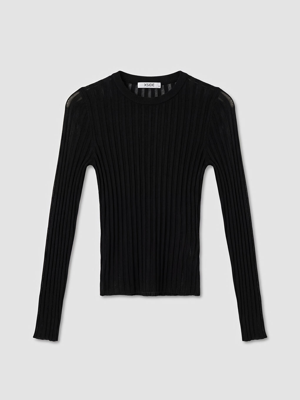 Siyah Bisiklet Yaka Fitilli Kadın Triko Kazak-4