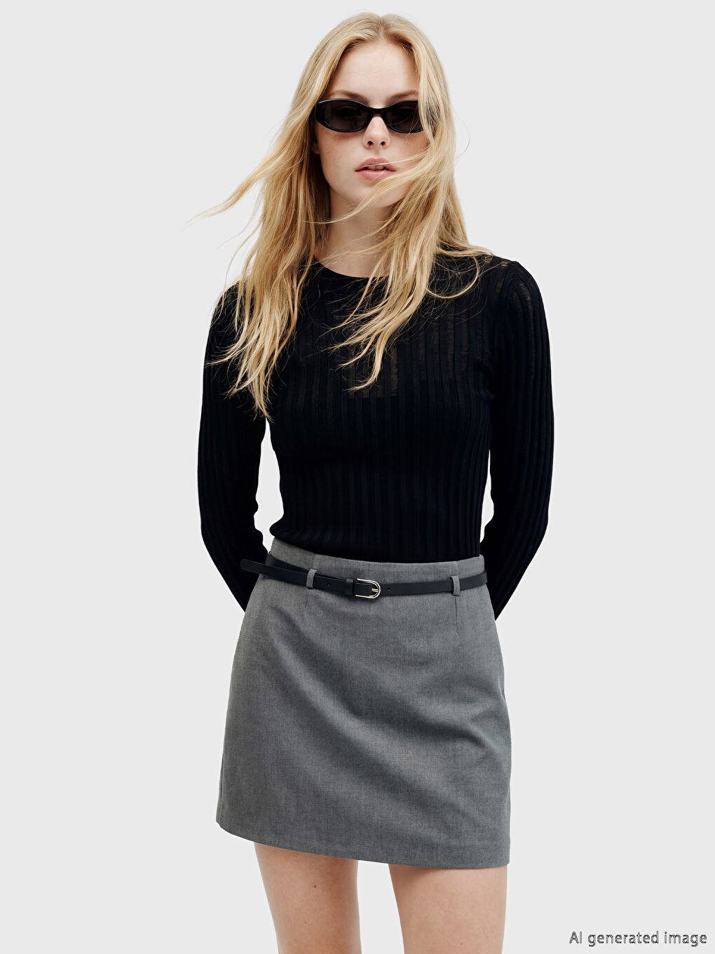 Siyah Bisiklet Yaka Fitilli Kadın Triko Kazak