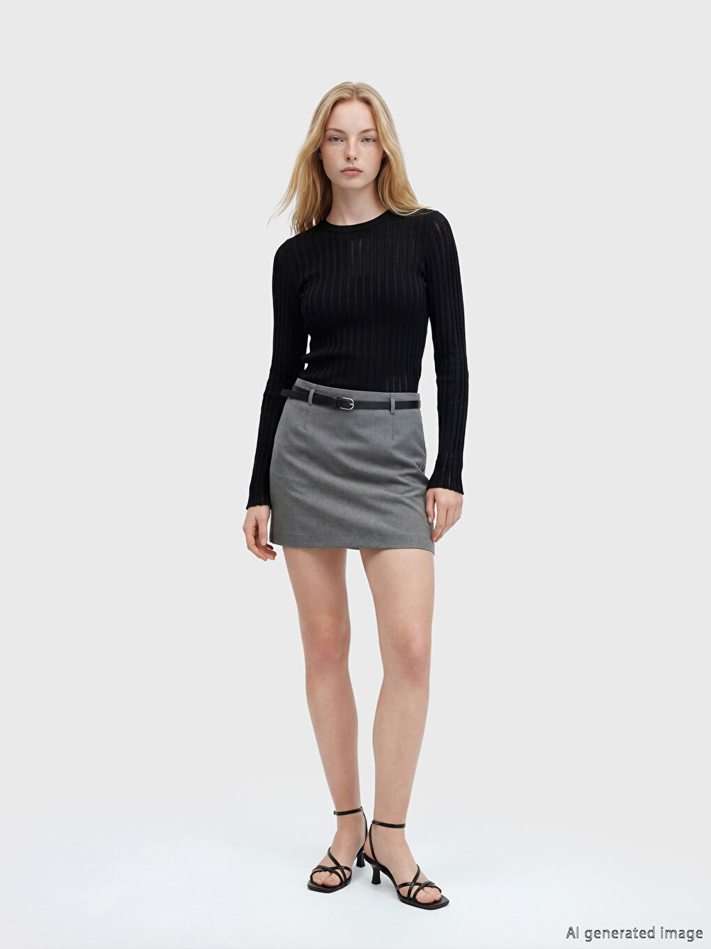 Siyah Bisiklet Yaka Fitilli Kadın Triko Kazak-1