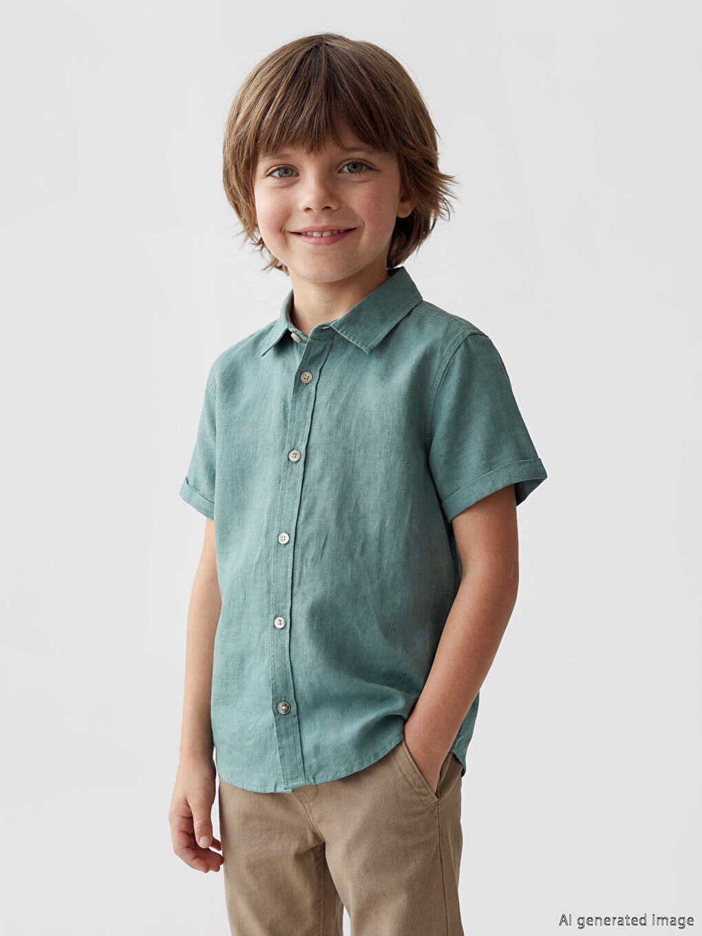 Yeşil Regular Fit Erkek Çocuk Gömlek