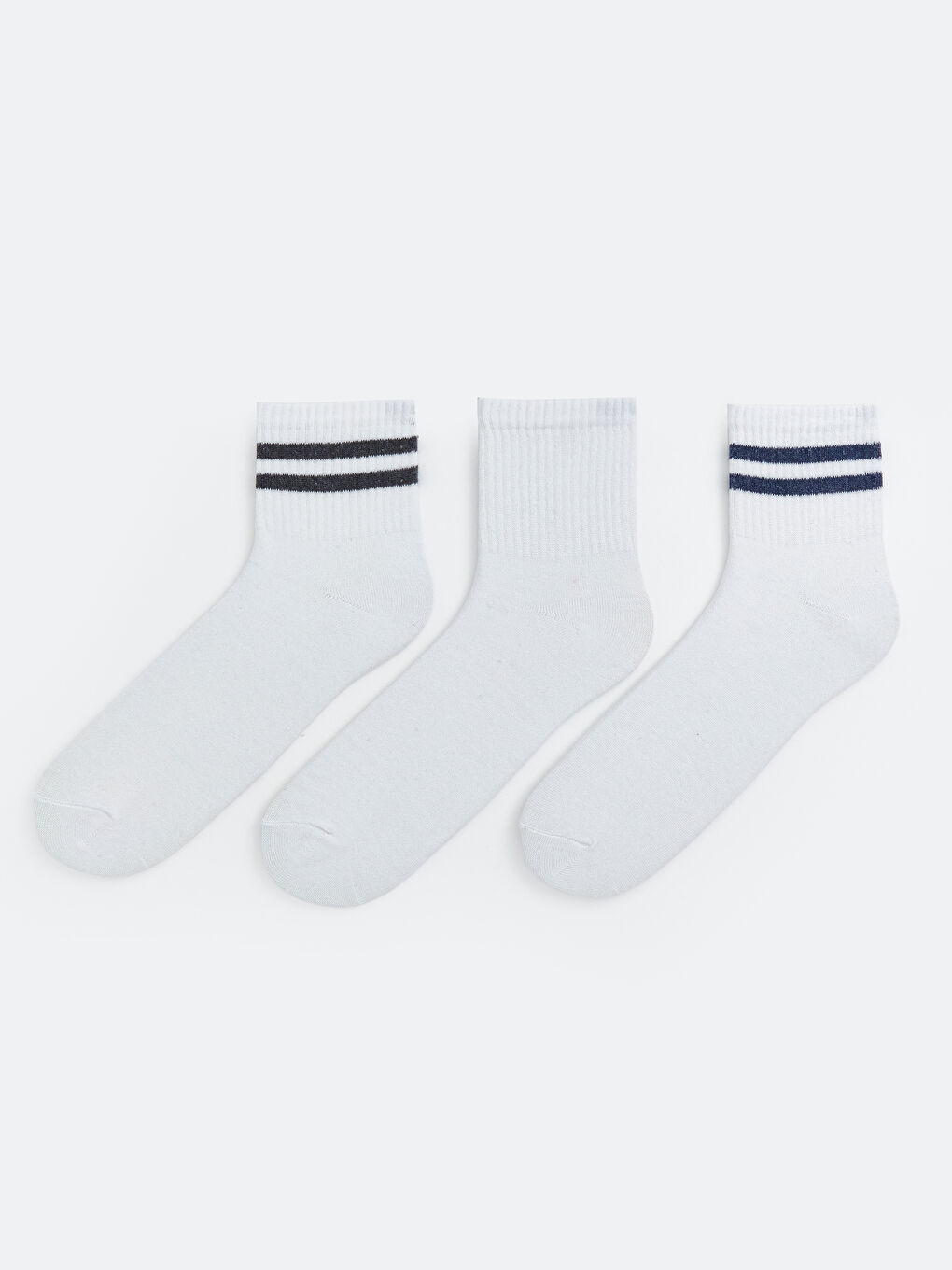 Beyaz Çizgili Erkek Soket Çorap 3'lü